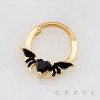 GOTHIC BAT WING BLACK HEART HINGED SEPTUM CLICKER RING 316L SURGICAL STEEL